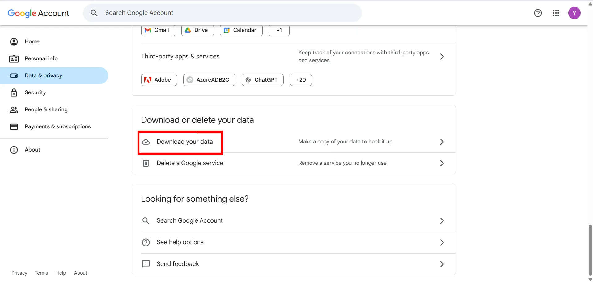 Data &#x26; privacy > Download your data